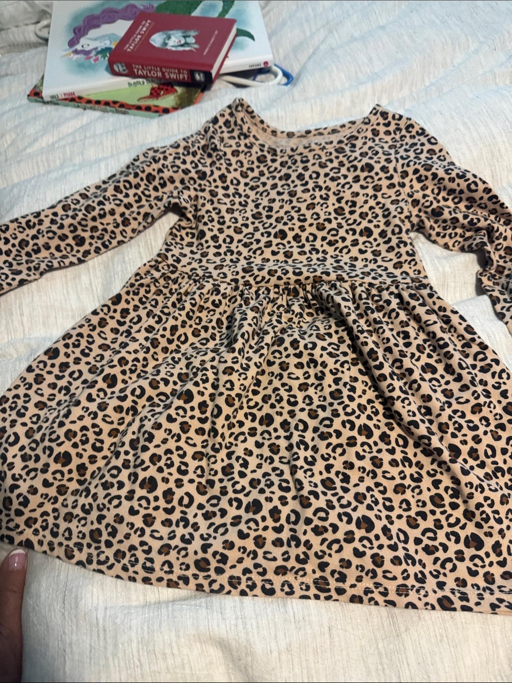 Cat & Jack Girls' Leopard Print Long Sleeve Dress - Tan/Black